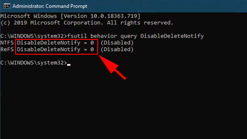 Lệnh TRIM được k&iacute;ch hoạt 